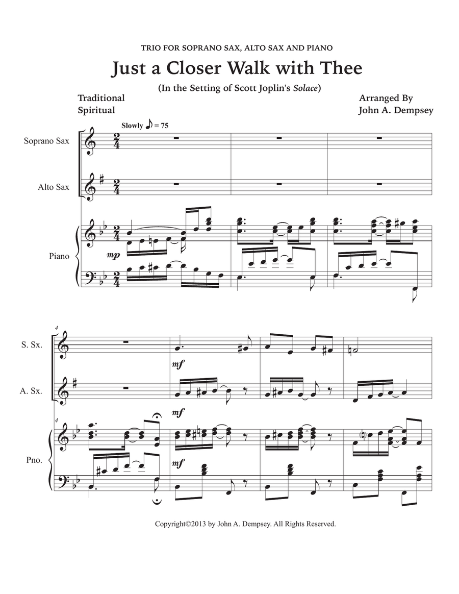 Just a Closer Walk with Thee / Solace (Trio for Soprano Sax, Alto Sax and Piano) Small Ensemble scores gallery preview page 5