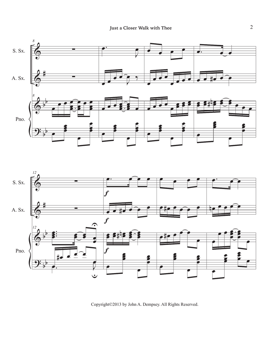 Just a Closer Walk with Thee / Solace (Trio for Soprano Sax, Alto Sax and Piano) Small Ensemble scores gallery preview page 6