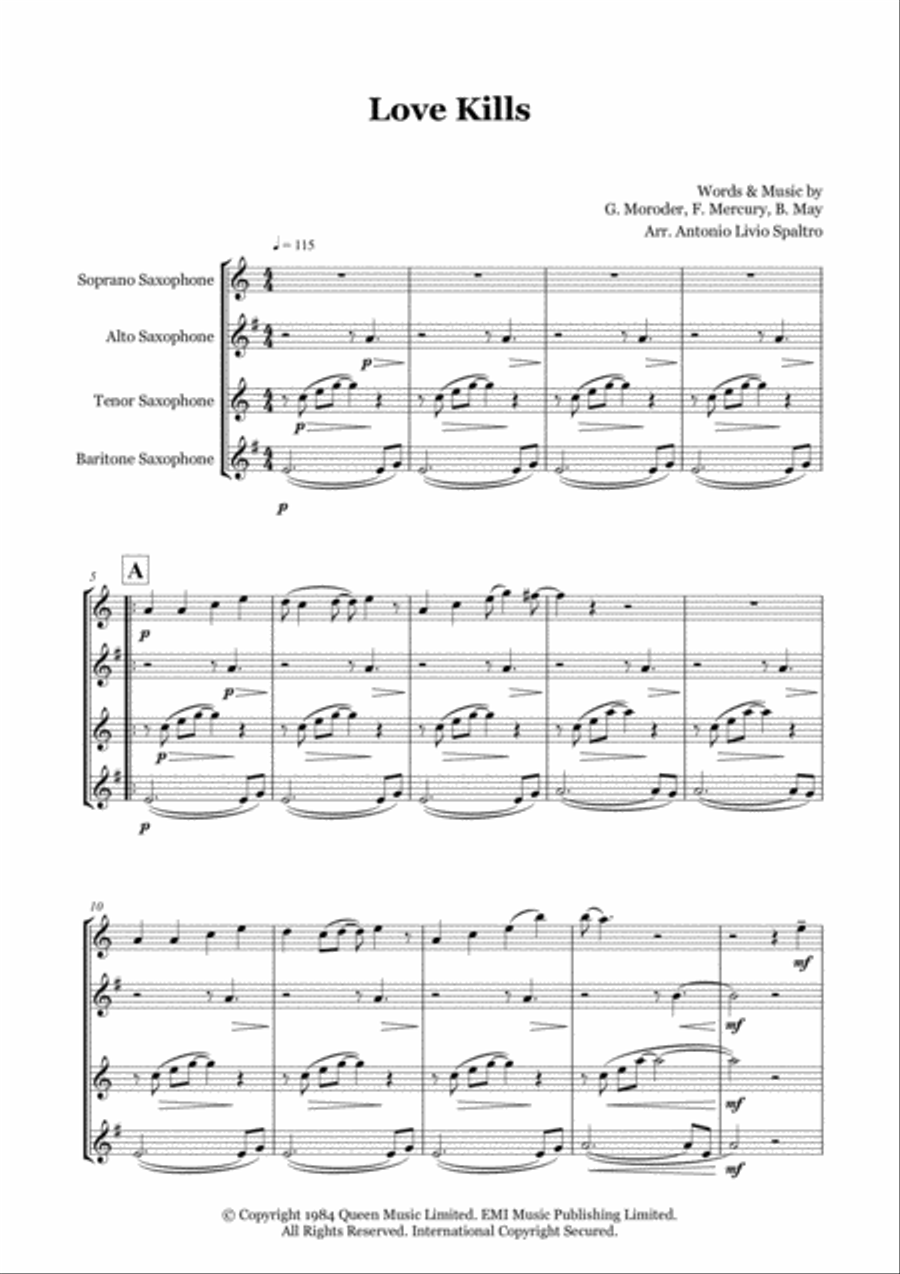Love Kills (the Ballad) Saxophone Quartet scores gallery preview page 2