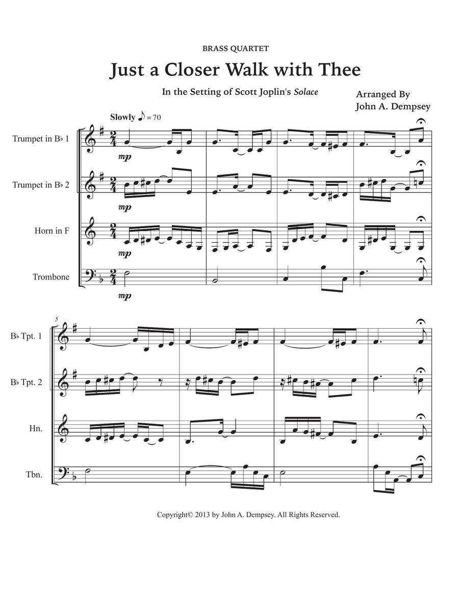 Just a Closer Walk with Thee / Solace (Brass Quartet): Two Trumpets, Horn in F and Trombone Brass Quartet scores gallery preview page 5