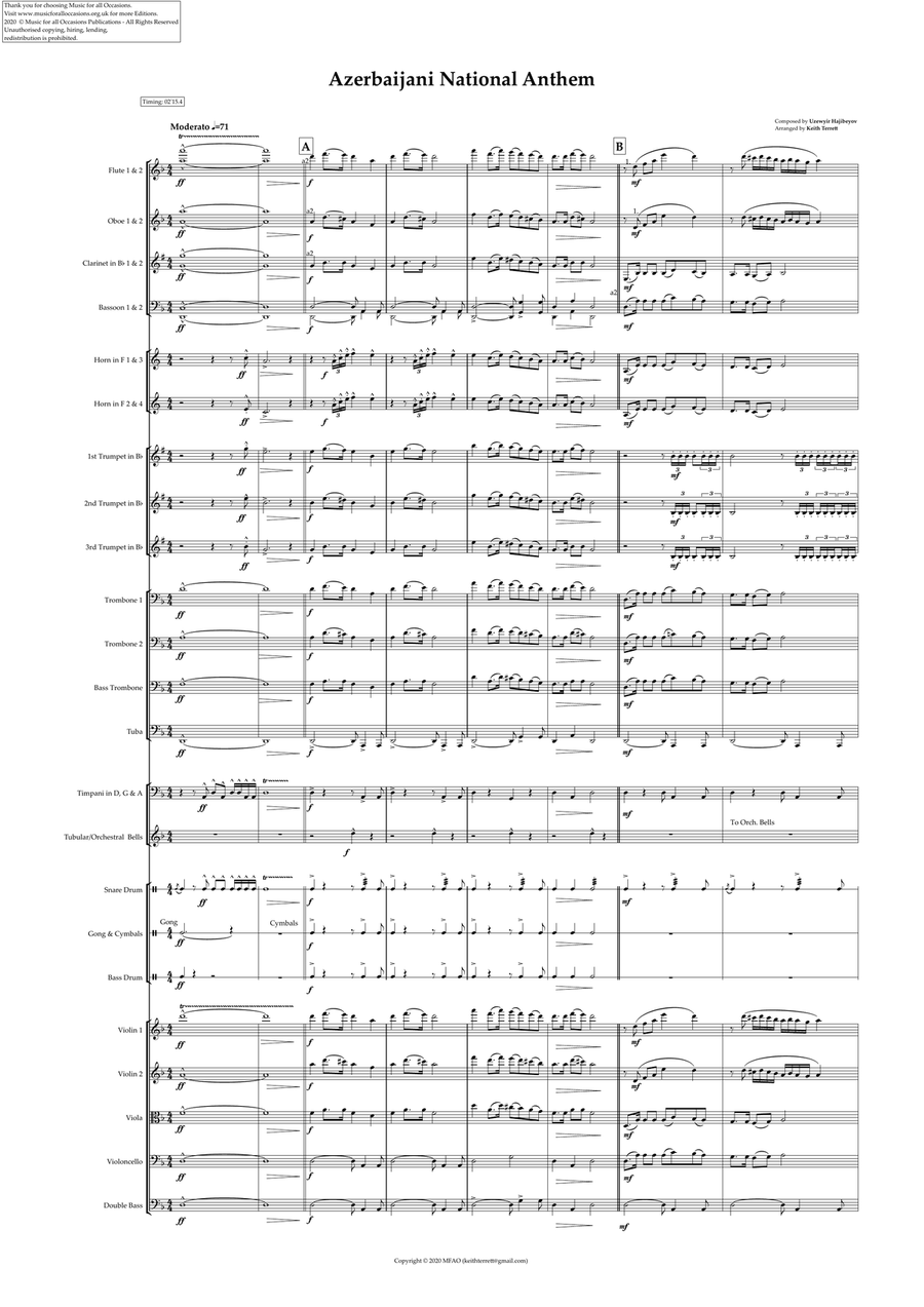 Azerbaijan National Anthem for Symphony Orchestra ( Orchestre national d'Île-de-France Edition) Full Orchestra scores gallery preview page 2