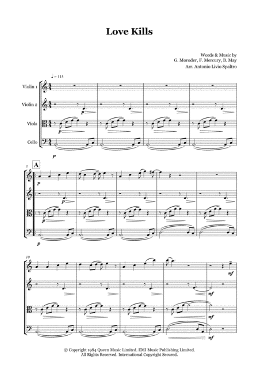 Love Kills (the Ballad) String Quartet scores gallery preview page 2