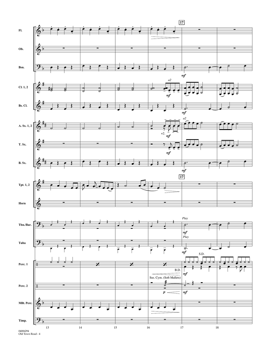 Old Town Road (arr. Johnnie Vinson) - Conductor Score (Full Score) Concert Band scores gallery preview page 4