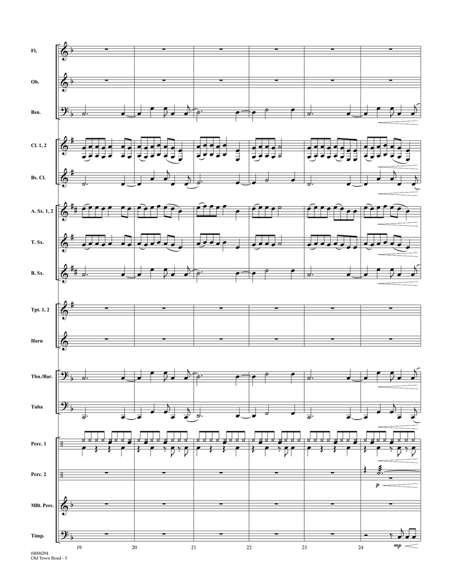 Old Town Road (arr. Johnnie Vinson) - Conductor Score (Full Score) Concert Band scores gallery preview page 5