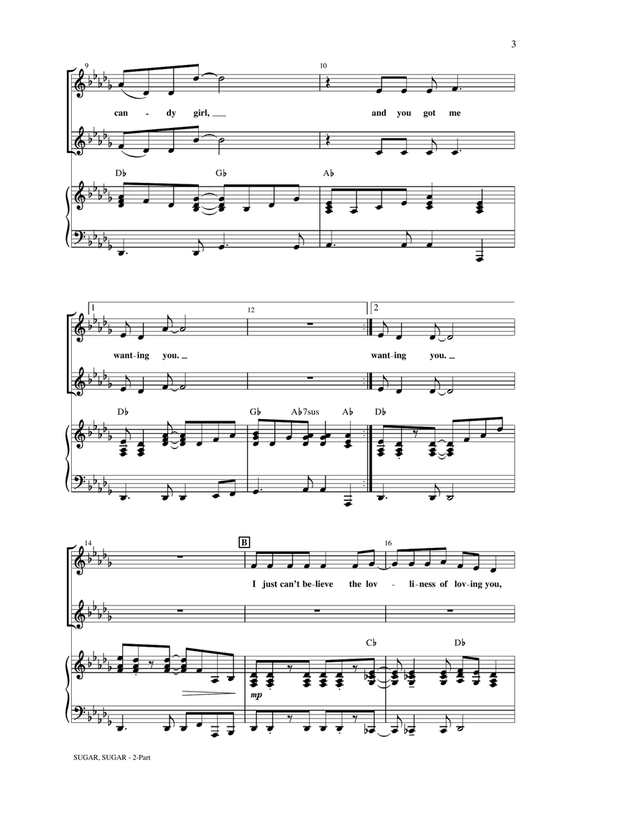 Sugar, Sugar (arr. Kirby Shaw) 2-Part scores gallery preview page 2