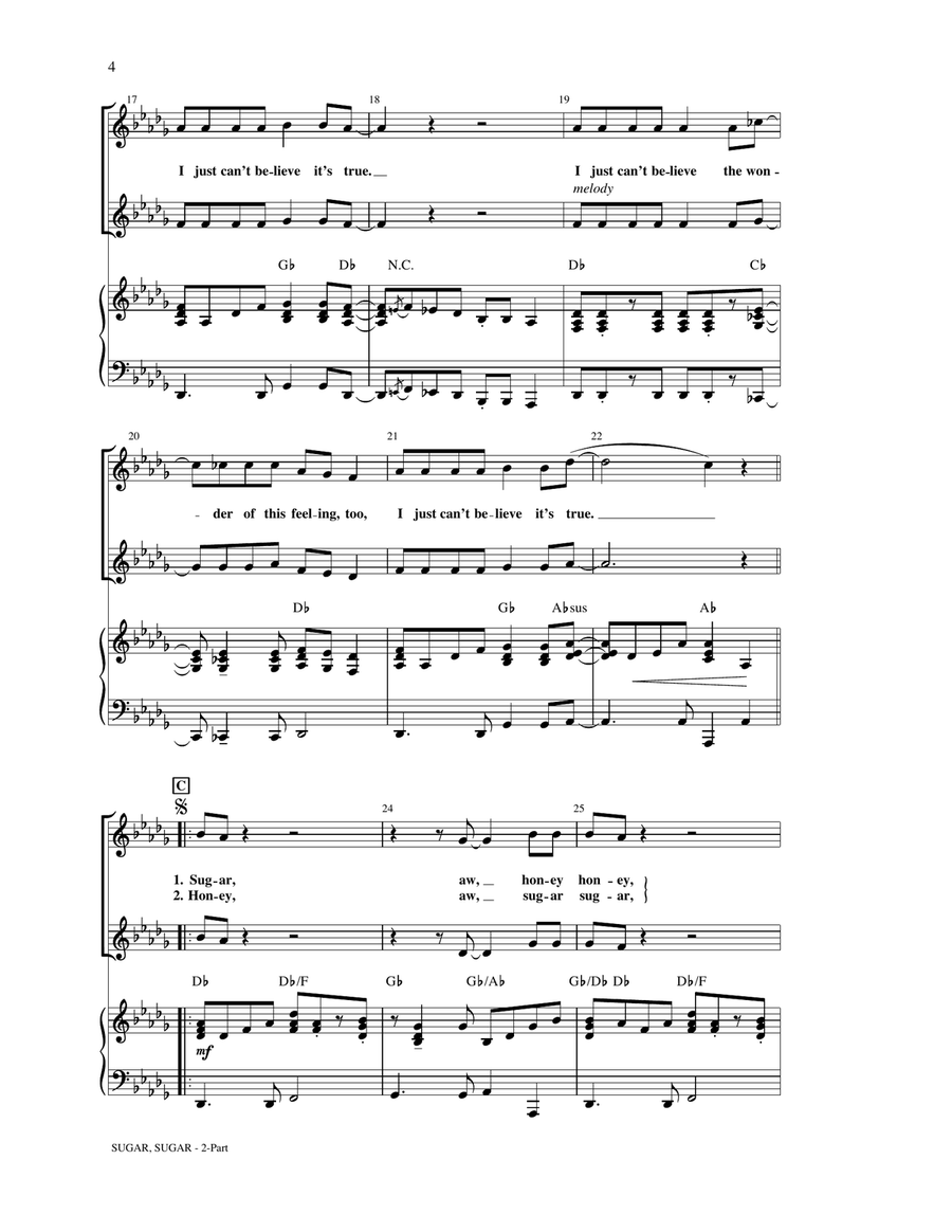 Sugar, Sugar (arr. Kirby Shaw) 2-Part scores gallery preview page 3