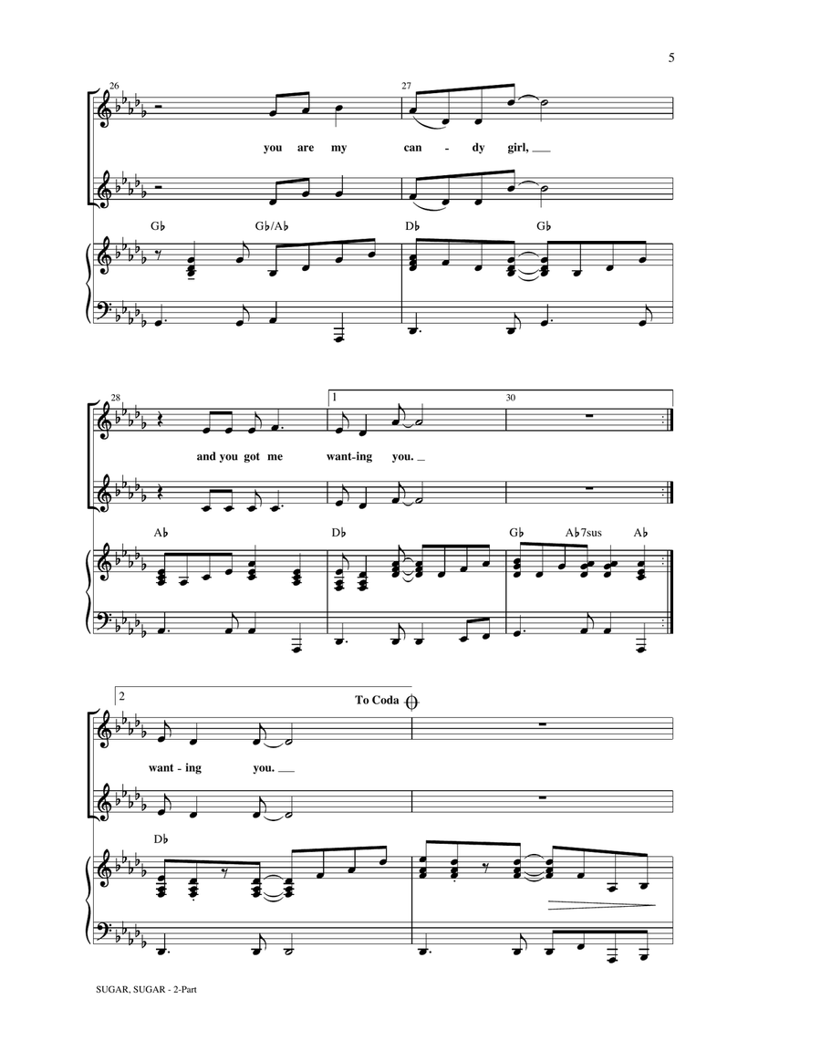 Sugar, Sugar (arr. Kirby Shaw) 2-Part scores gallery preview page 4