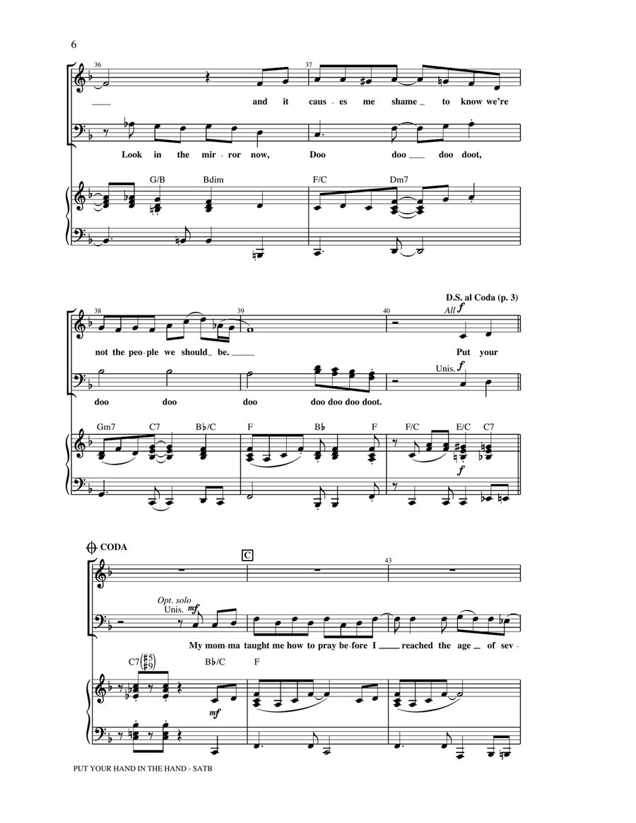 Put Your Hand In The Hand (arr. Kirby Shaw) 4-Part scores gallery preview page 5