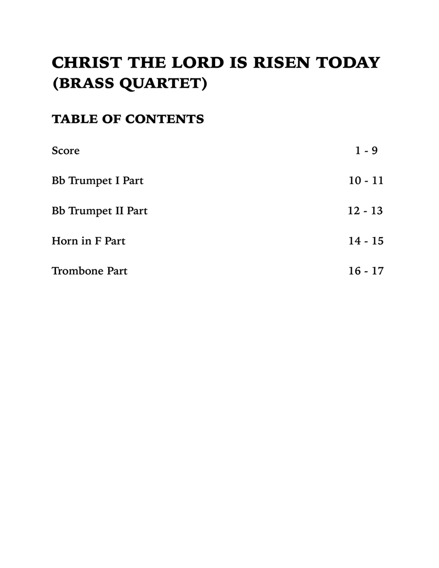 Christ the Lord is Risen Today (Brass Quartet): Two Trumpets, Horn in F and Trombone Brass Quartet scores gallery preview page 4
