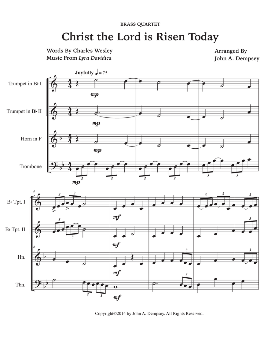 Christ the Lord is Risen Today (Brass Quartet): Two Trumpets, Horn in F and Trombone Brass Quartet scores gallery preview page 5