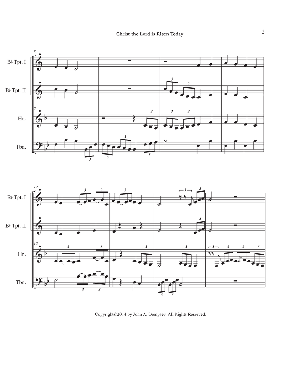 Christ the Lord is Risen Today (Brass Quartet): Two Trumpets, Horn in F and Trombone Brass Quartet scores gallery preview page 6