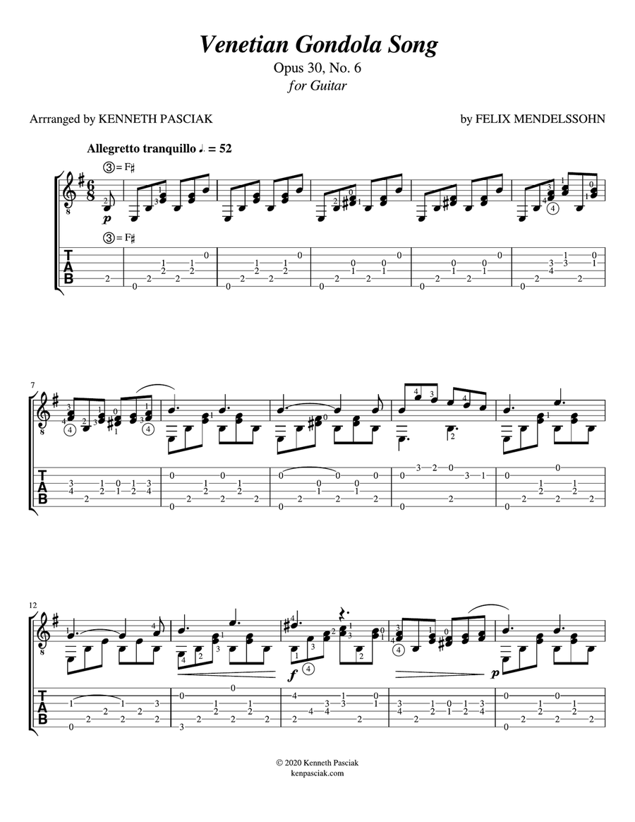 Venetian Gondola Song (for Solo Guitar) Acoustic Guitar scores gallery preview page 3