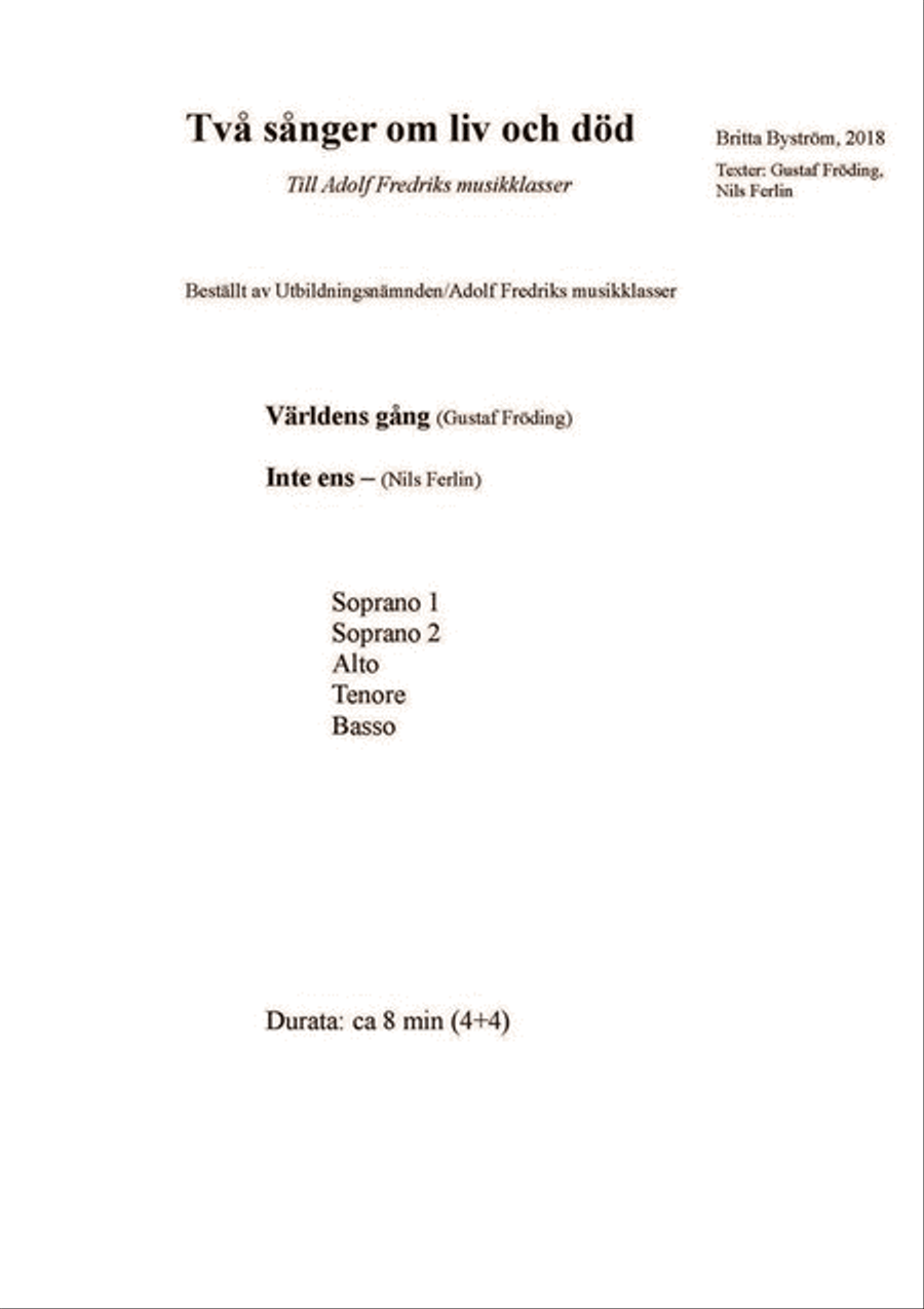 Två sånger om liv och död SSATB scores gallery preview page 2