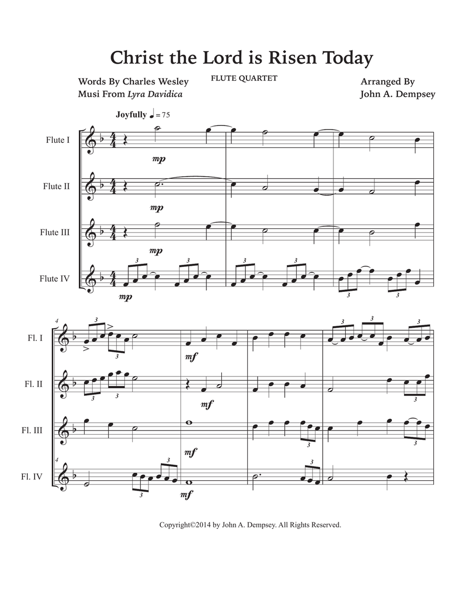 Christ the Lord is Risen Today (Flute Quartet) Flute Quartet scores gallery preview page 5