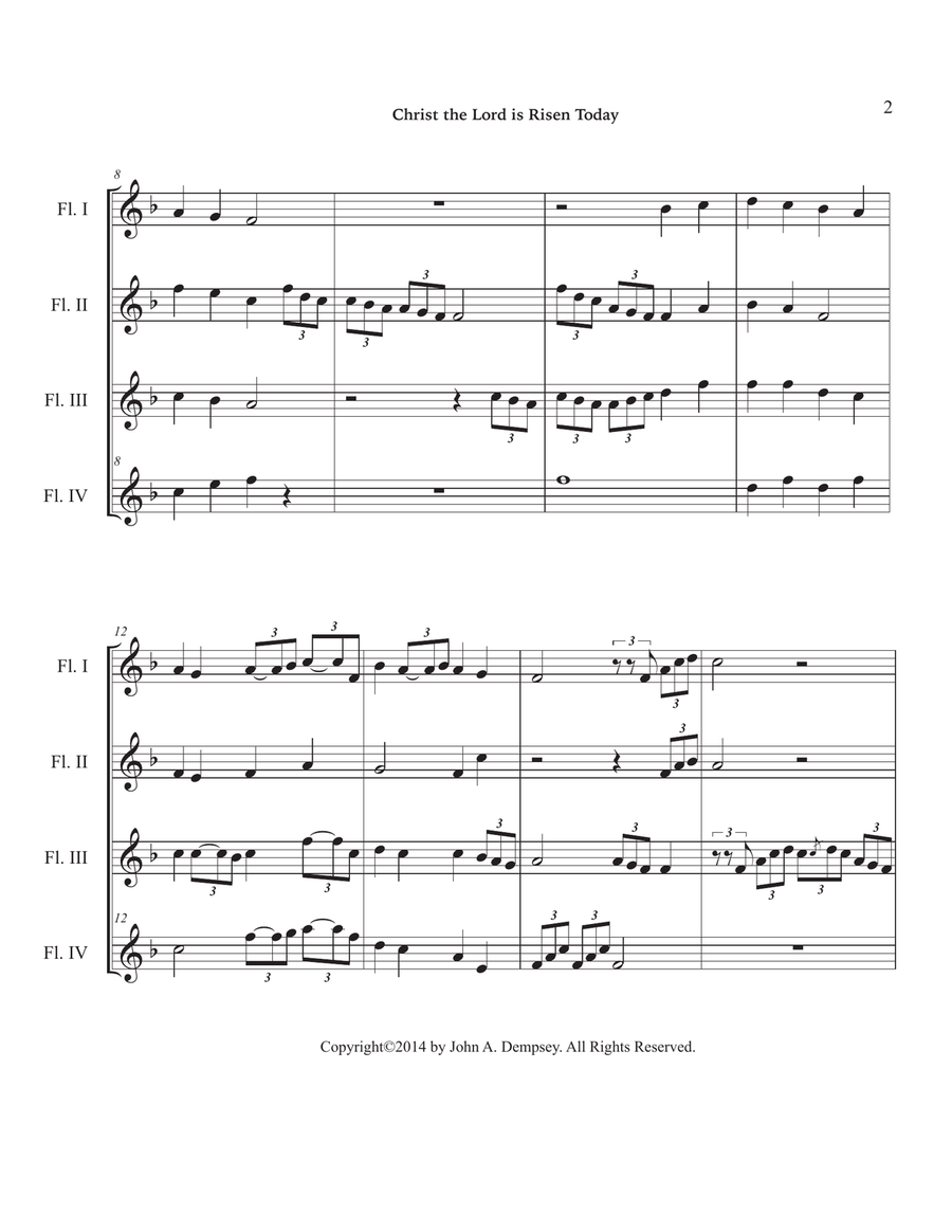 Christ the Lord is Risen Today (Flute Quartet) Flute Quartet scores gallery preview page 6