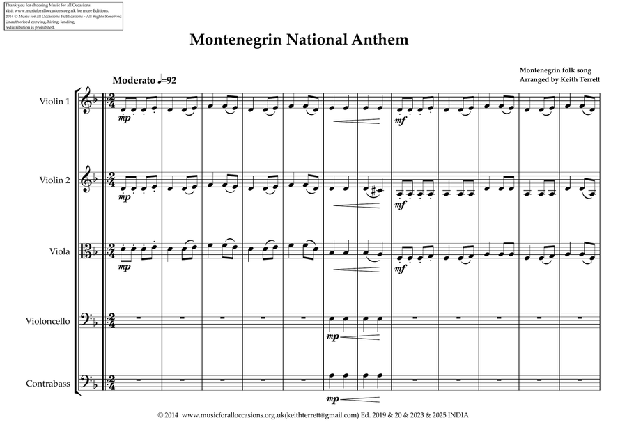 Montenegrin National Anthem for String Orchestra (World National Anthem Series) String Orchestra scores gallery preview page 2