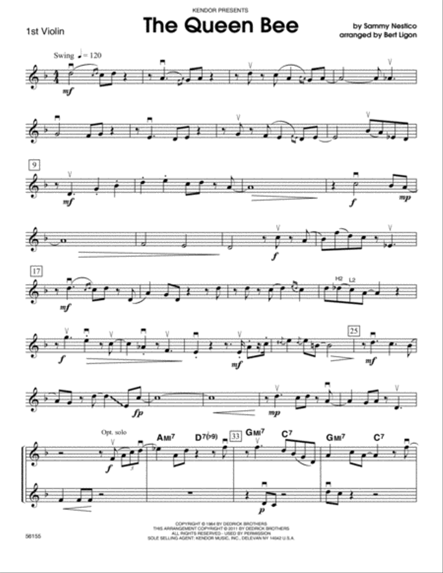 The Queen Bee - 1st Violin by Sammy Nestico String Orchestra - Digital Sheet Music