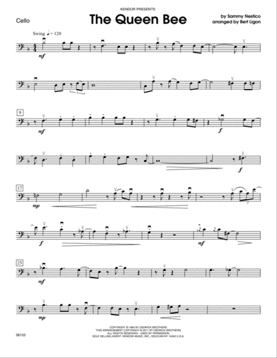 The Queen Bee - Cello by Sammy Nestico String Orchestra - Digital Sheet Music