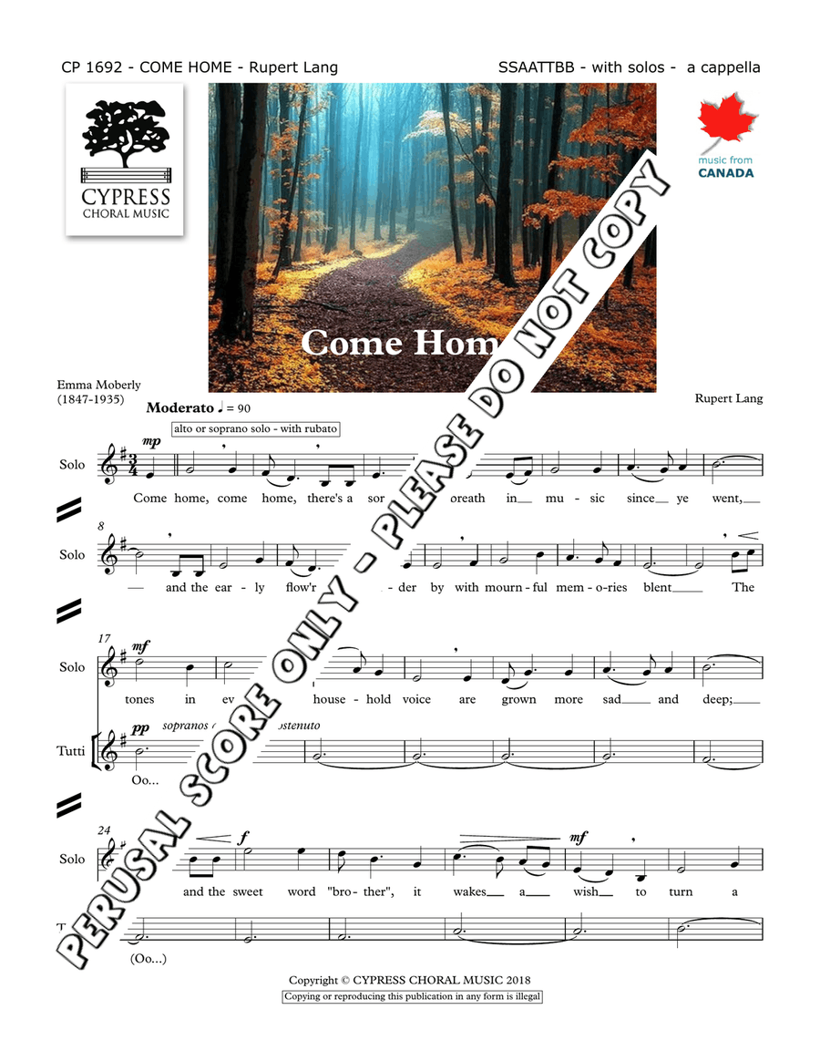 Come Home - Rupert Lang Come Home - Rupert Lang 4-Part scores gallery preview page 2