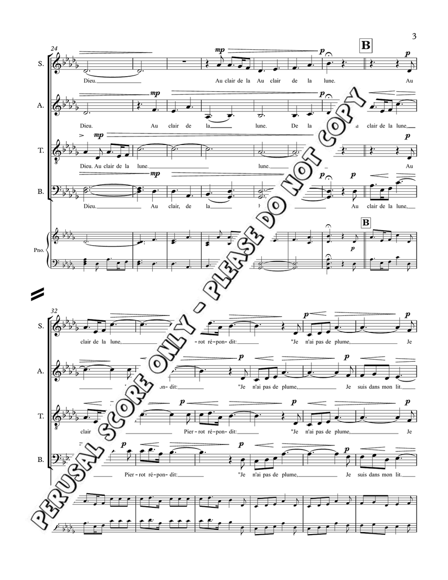 Au Clair De La Lune Au Clair De La Lune 4-Part scores gallery preview page 4