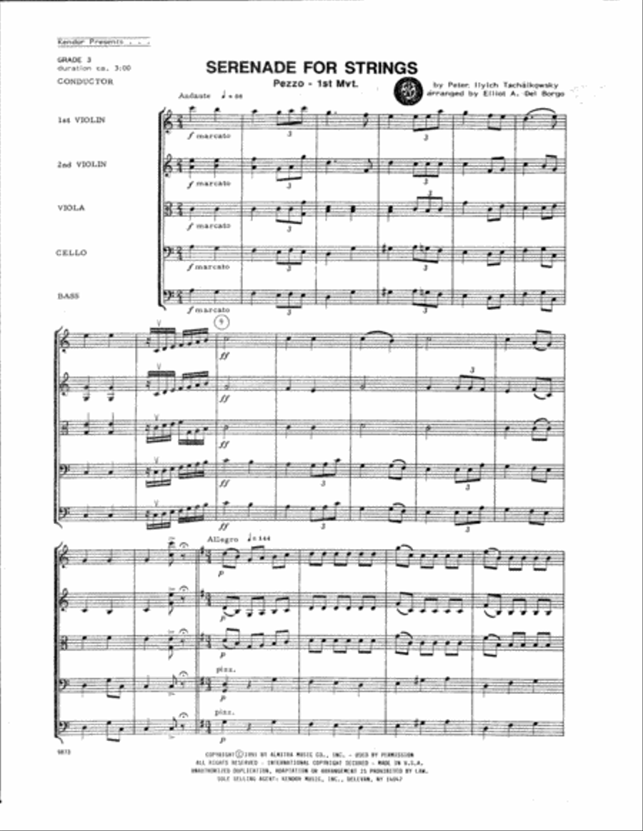 Serenade For Strings - Mvt. 1 Pezzo (arr. Elliot A. Del Borgo) - Full Score String Orchestra scores gallery preview page 1
