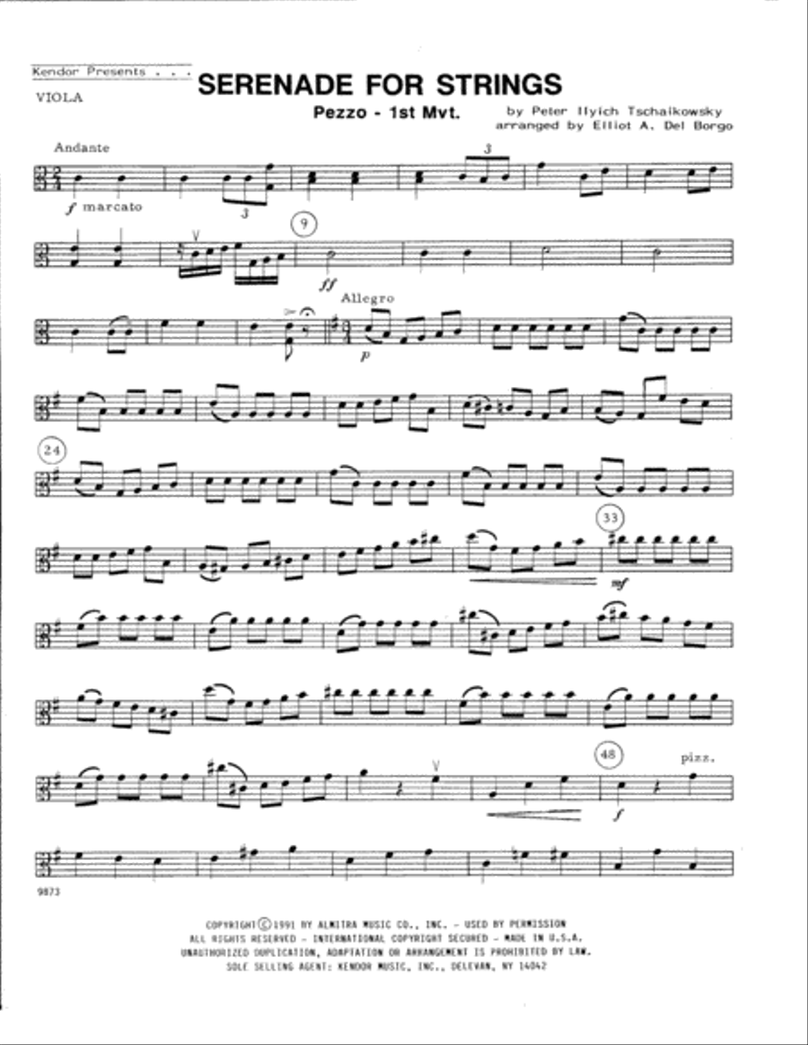 Serenade For Strings - Mvt. 1 Pezzo (arr. Elliot A. Del Borgo) - Viola String Orchestra scores gallery preview page 1