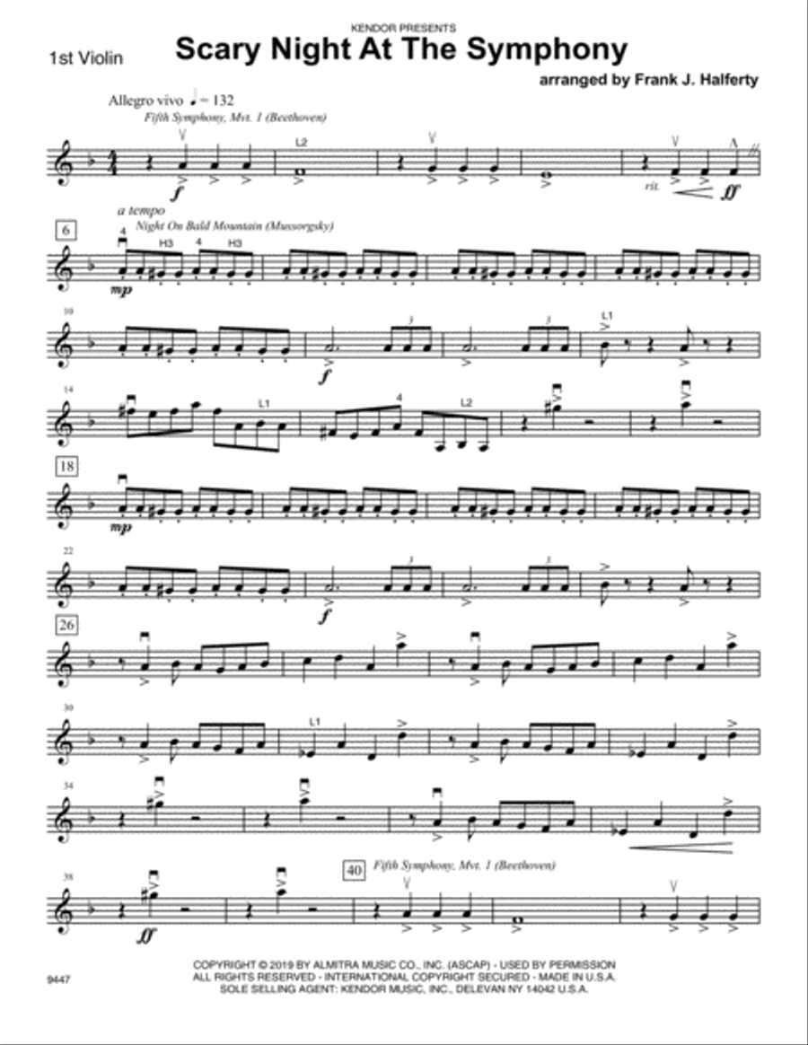 Scary Night At The Symphony - 1st Violin String Orchestra scores gallery preview page 1
