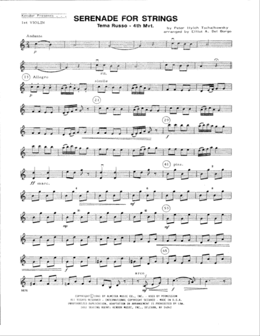 Serenade For String - Mvt. 4 Tema Russo (arr. Elliot A. Del Borgo) - 1st Violin String Orchestra scores gallery preview page 1