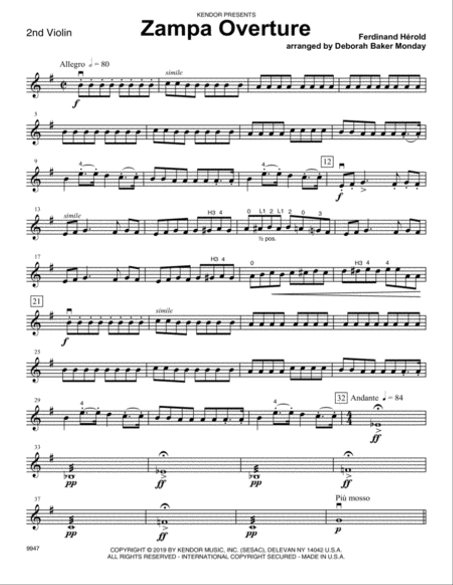 Zampa Overture (arr. Deborah Baker Monday) - 2nd Violin String Orchestra scores gallery preview page 1