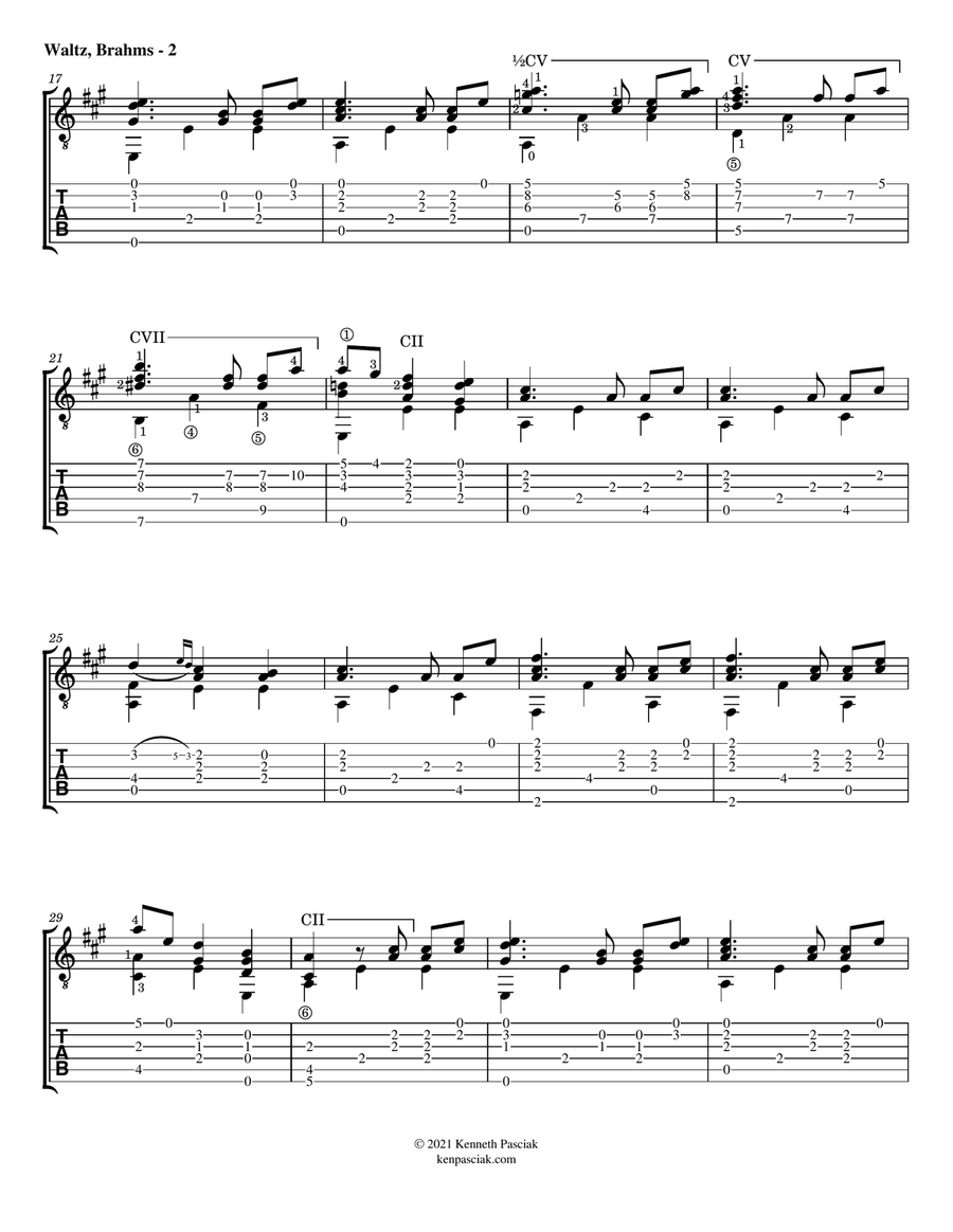 Waltz in A Major by Brahms (for Solo Guitar) Acoustic Guitar scores gallery preview page 4