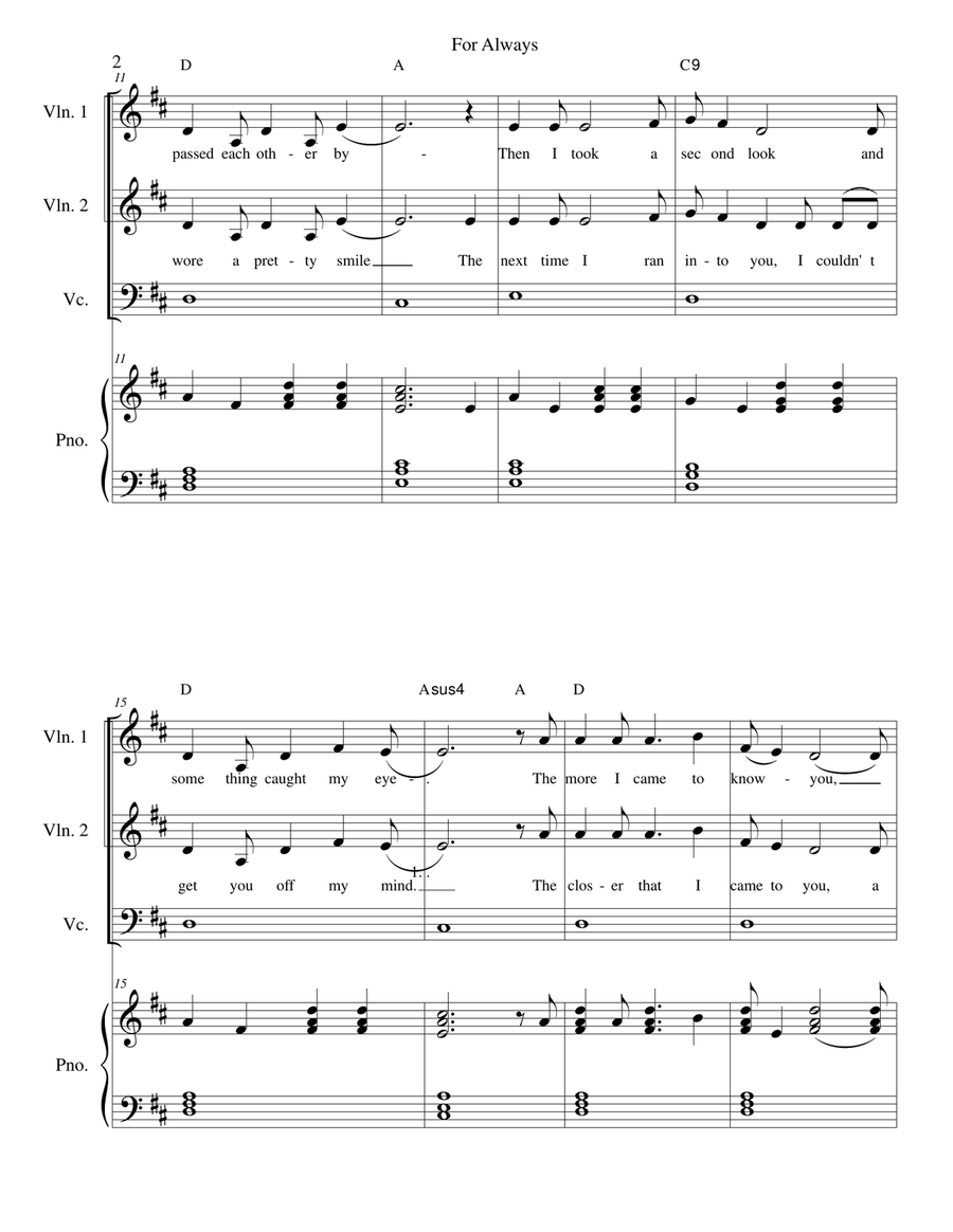 For Always - Wedding - strings, duet and piano Small Ensemble scores gallery preview page 2