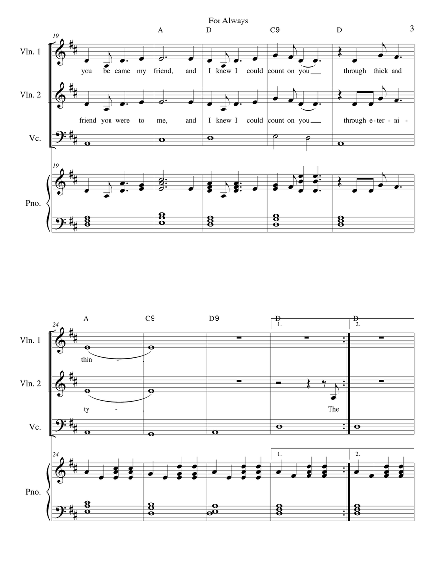 For Always - Wedding - strings, duet and piano Small Ensemble scores gallery preview page 3