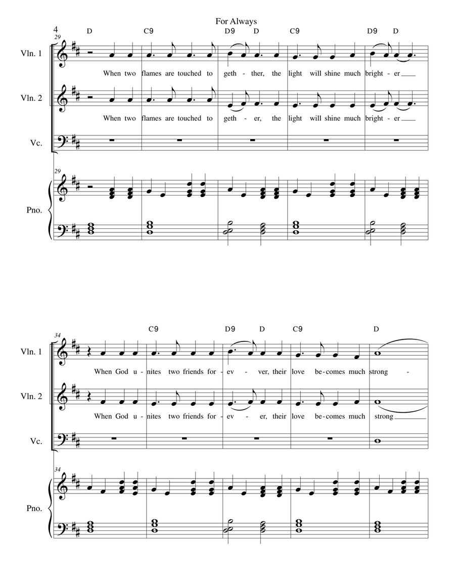 For Always - Wedding - strings, duet and piano Small Ensemble scores gallery preview page 4