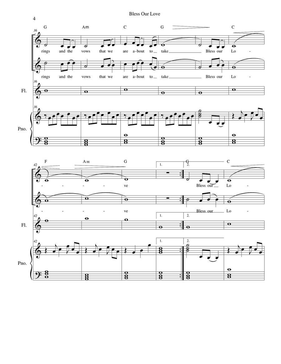 Bless Our Love - wedding - vocal duet and piano with optional instruments Bless Our Love - wedding - vocal duet and piano with optional instruments Small Ensemble scores gallery preview page 4