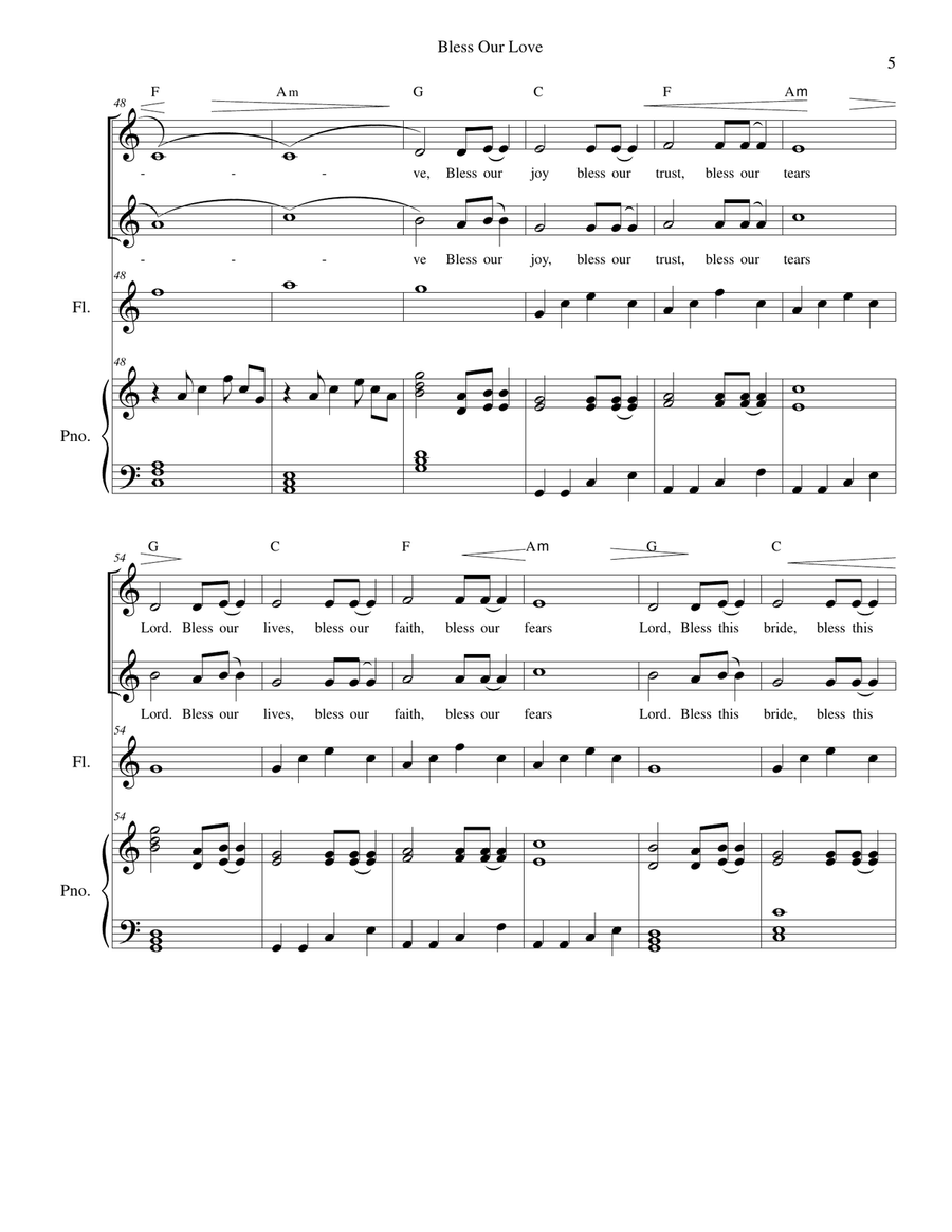 Bless Our Love - wedding - vocal duet and piano with optional instruments Bless Our Love - wedding - vocal duet and piano with optional instruments Small Ensemble scores gallery preview page 5