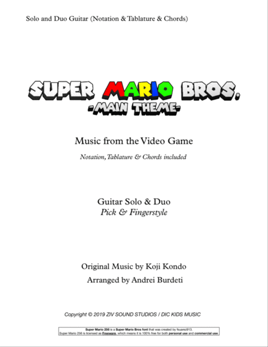Super Mario Bros. Main Theme Guitar Tablature scores gallery preview page 1