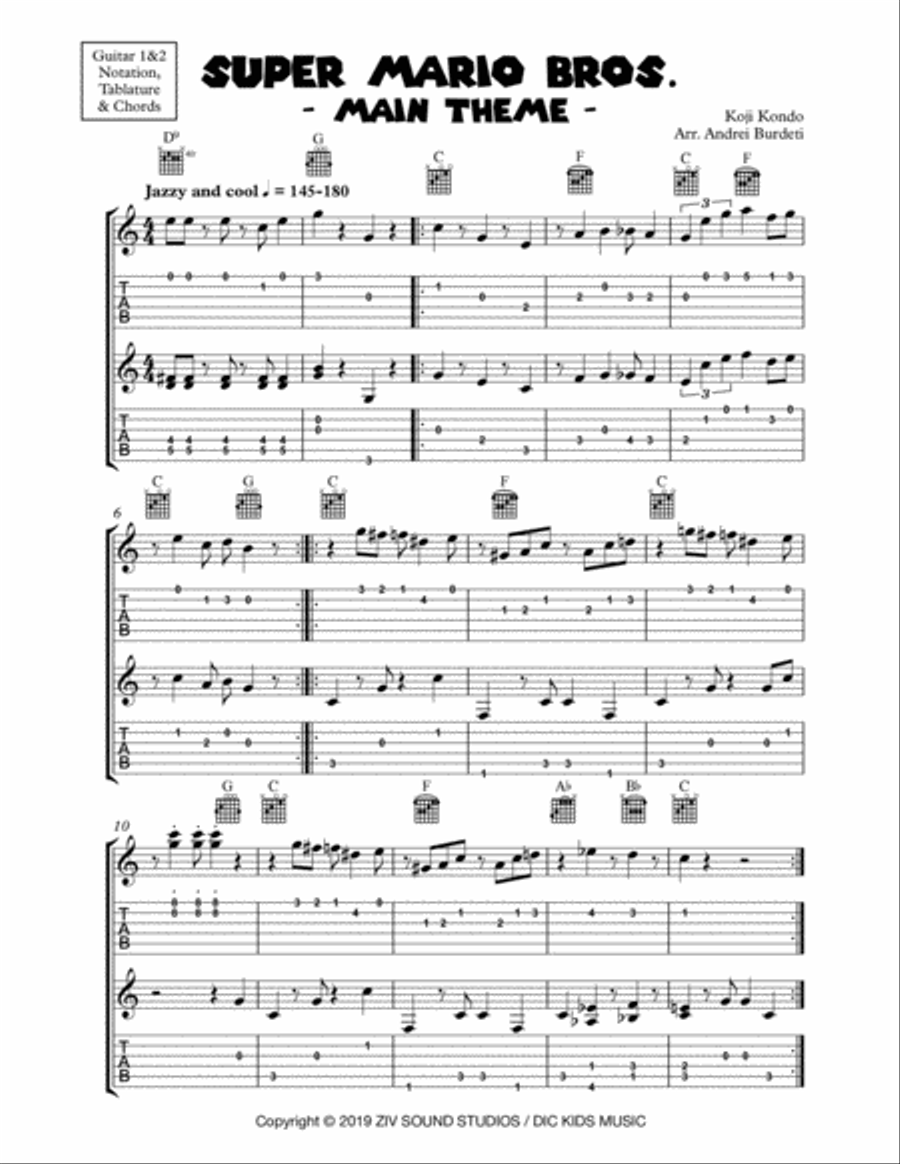 Super Mario Bros. Main Theme Guitar Tablature scores gallery preview page 2