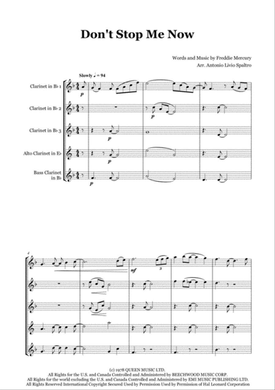 Don't Stop Me Now Woodwind Ensemble scores gallery preview page 2