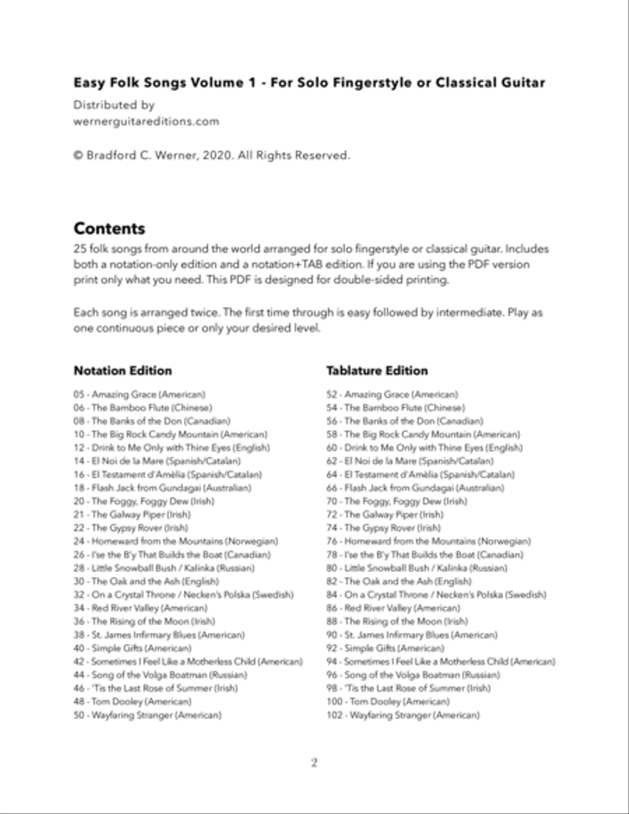 Easy Folk Songs Vol.1 for Solo Fingerstyle or Classical Guitar Acoustic Guitar scores gallery preview page 2