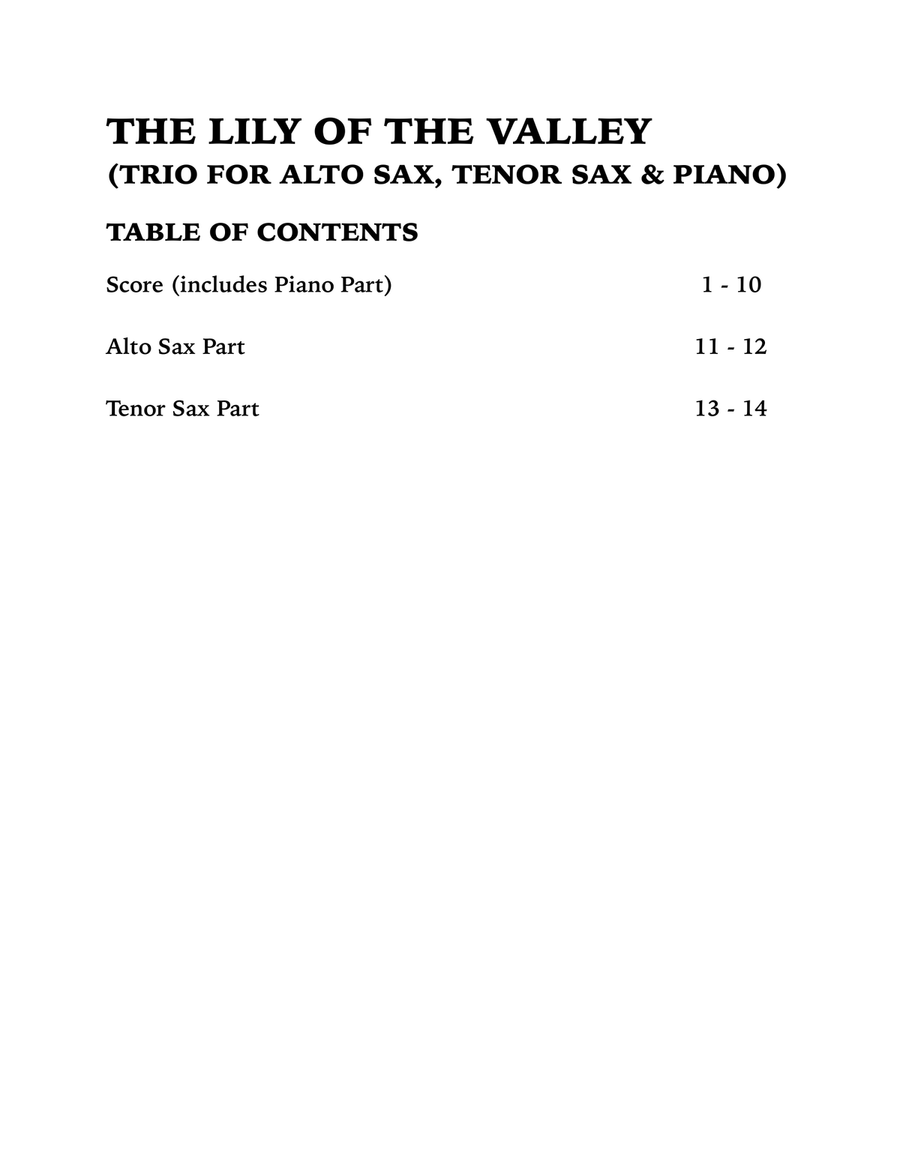 The Lily of the Valley (Trio for Alto Sax, Tenor Sax and Piano) Small Ensemble scores gallery preview page 4