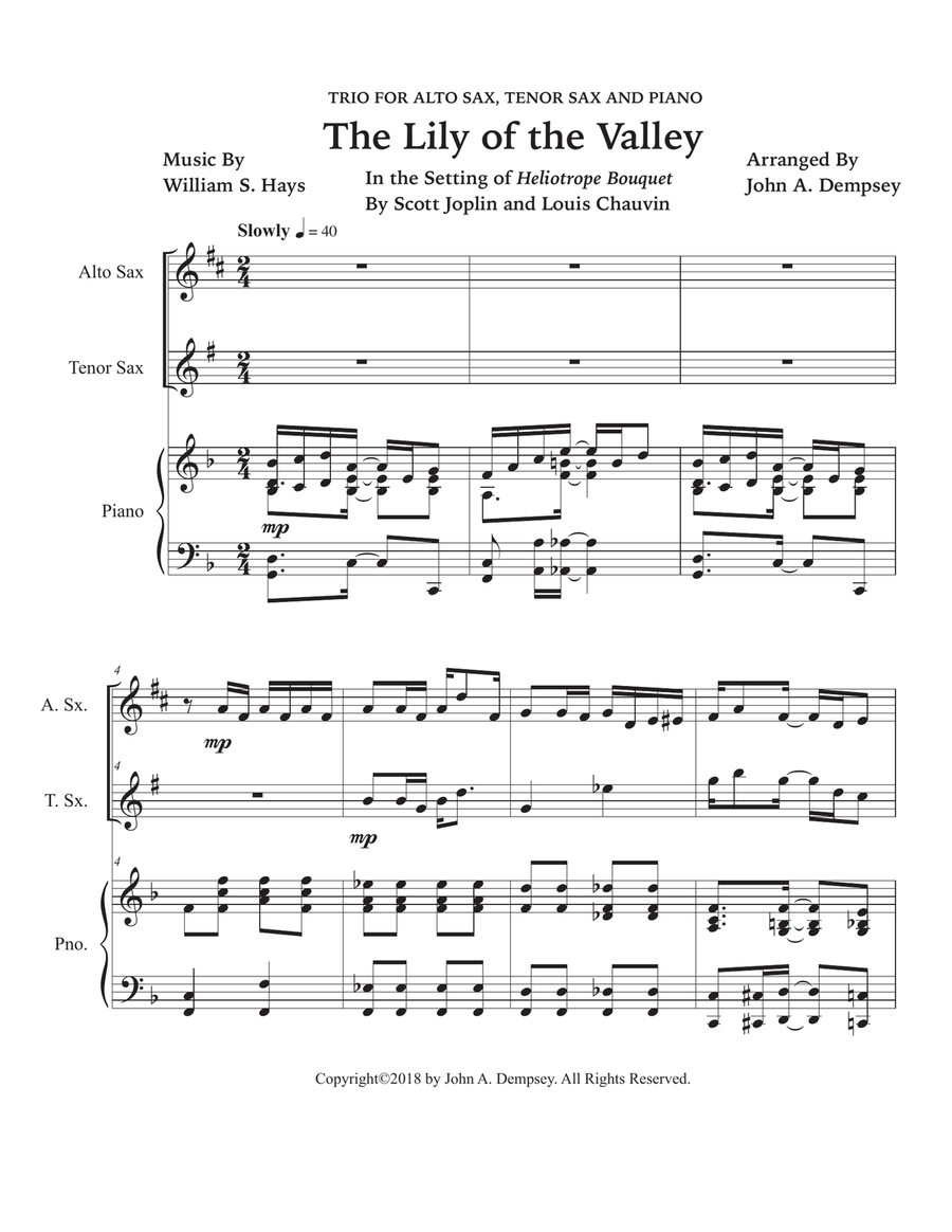 The Lily of the Valley (Trio for Alto Sax, Tenor Sax and Piano) Small Ensemble scores gallery preview page 5