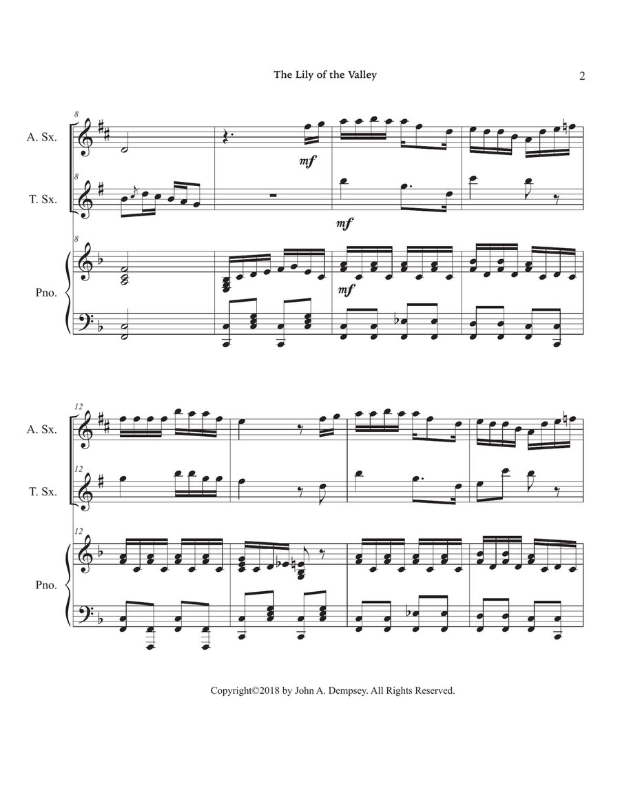 The Lily of the Valley (Trio for Alto Sax, Tenor Sax and Piano) Small Ensemble scores gallery preview page 6