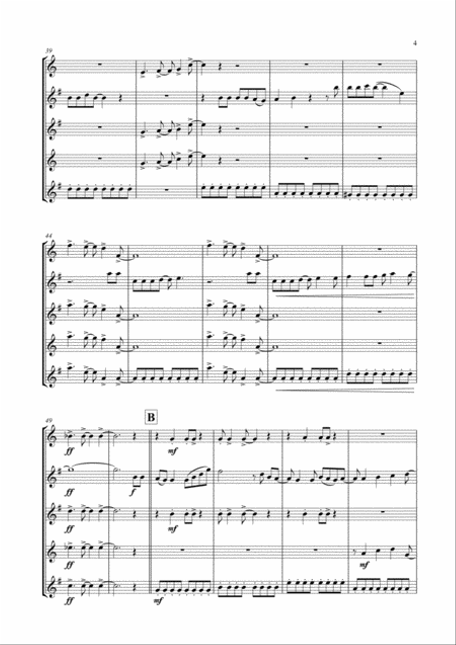 Don't Stop Me Now Saxophone Quintet scores gallery preview page 5