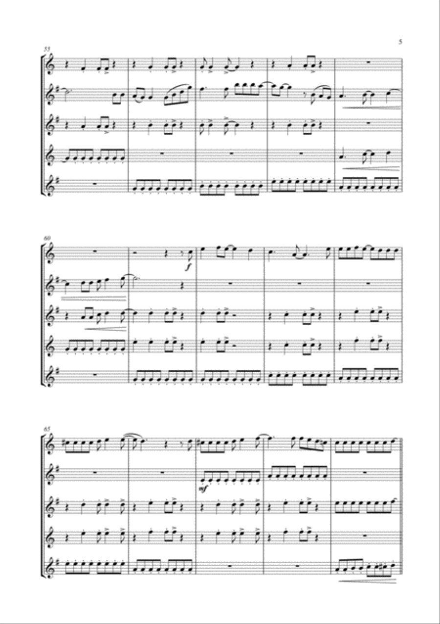 Don't Stop Me Now Saxophone Quintet scores gallery preview page 6