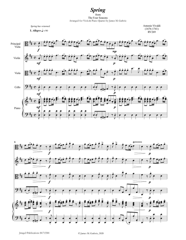 Vivaldi: Spring from the Four Seasons for Viola & Piano Quartet