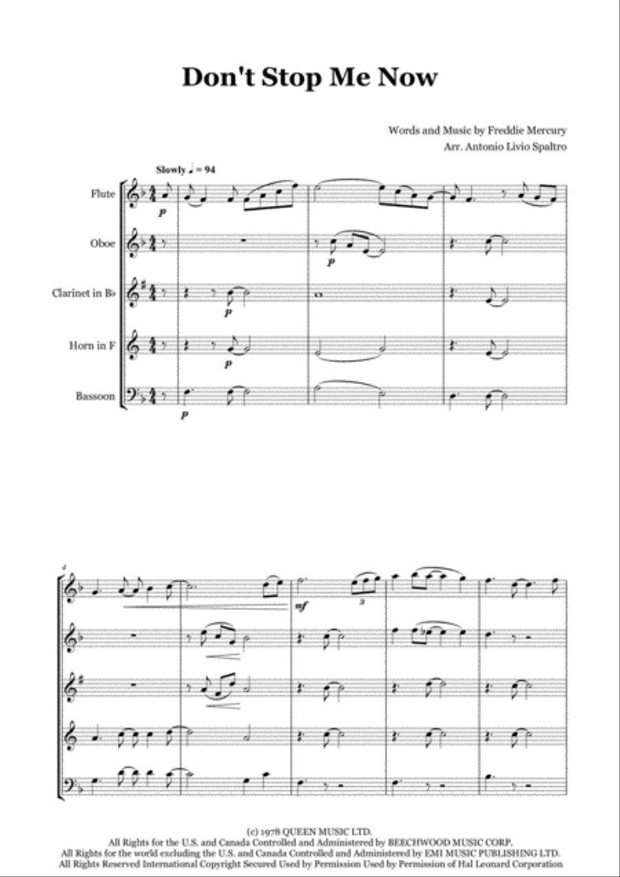 Don't Stop Me Now Woodwind Quintet scores gallery preview page 2