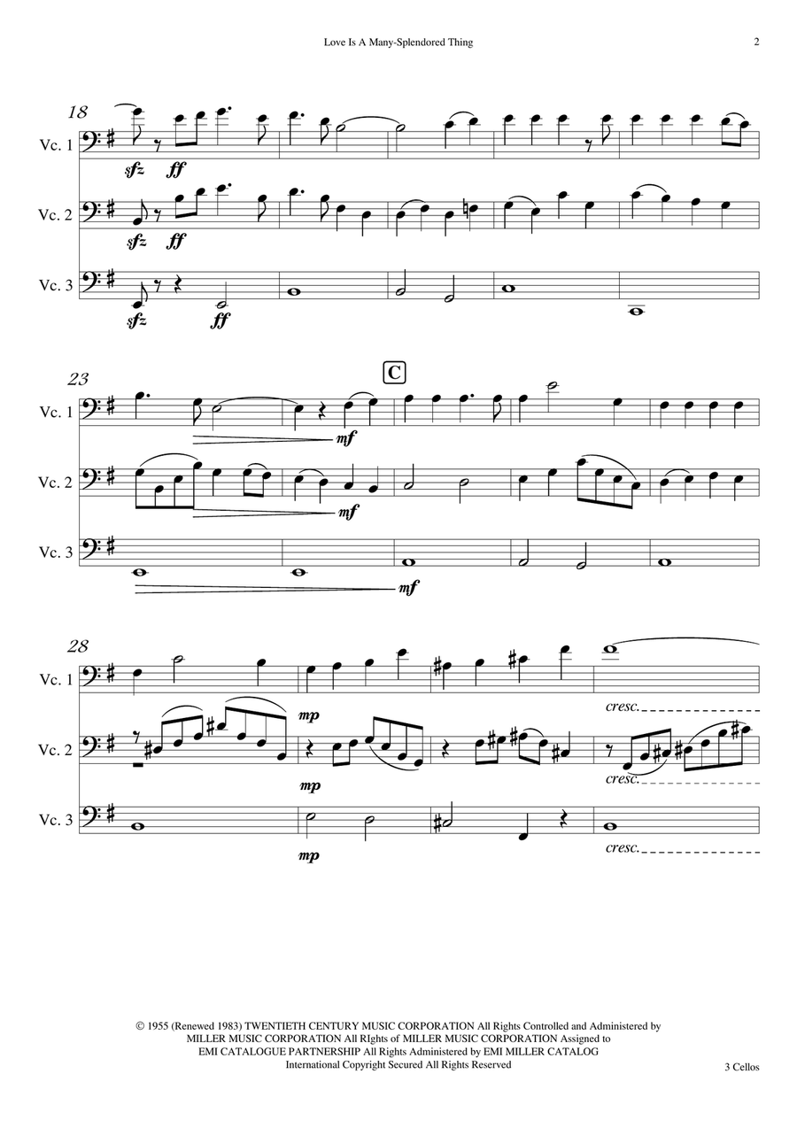 Love Is A Many-splendored Thing Cello scores gallery preview page 2