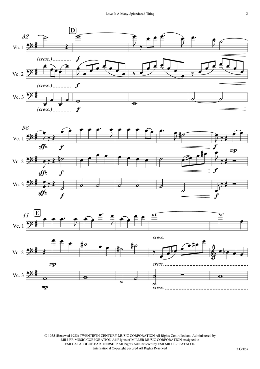 Love Is A Many-splendored Thing Cello scores gallery preview page 3