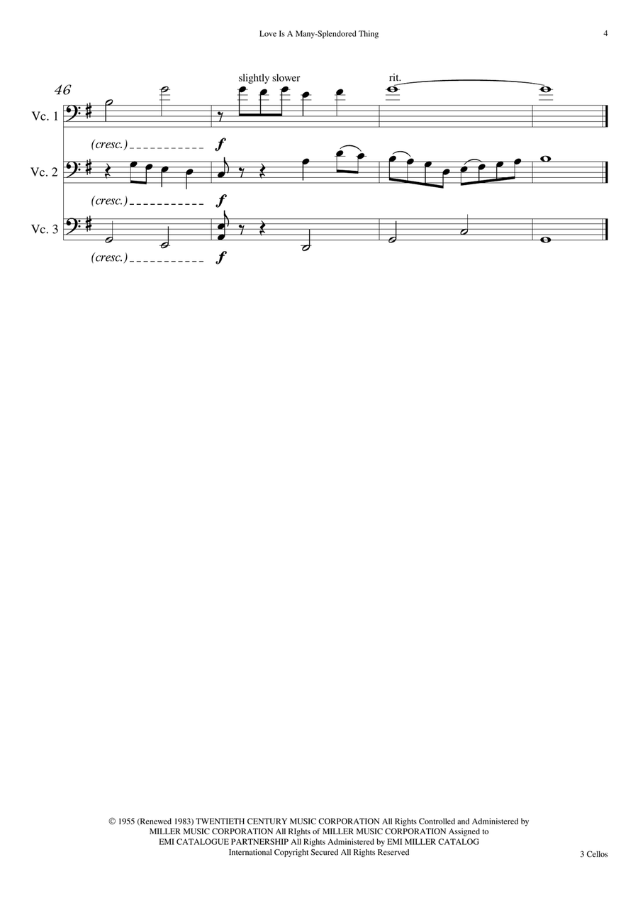 Love Is A Many-splendored Thing Cello scores gallery preview page 4