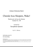 Chorale from Sleepers, Wake! (BWV 140) for Saxophone Quartet
